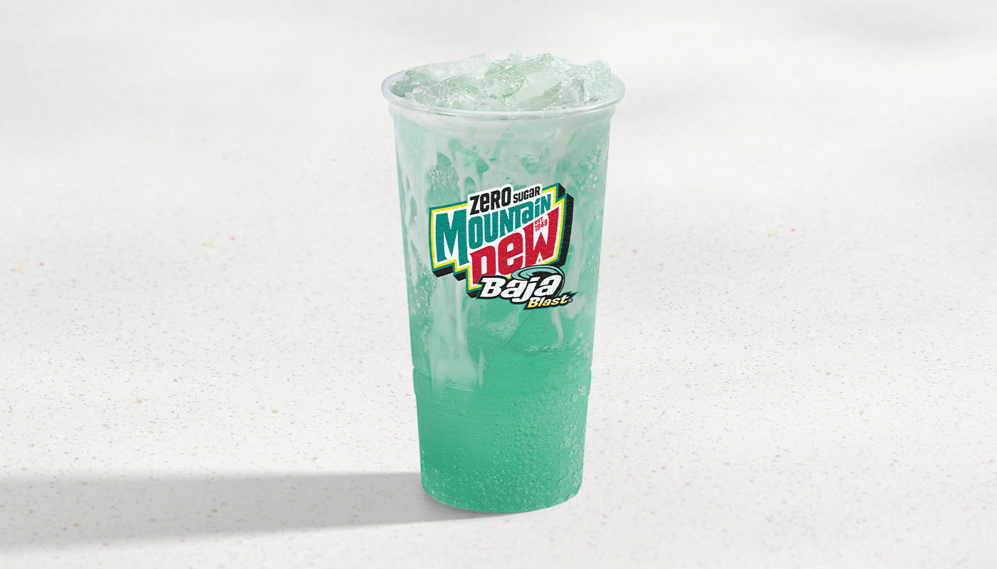 A picture of the Dirty Baja Blast, which looks like a Baja Blast with white liquid inside.